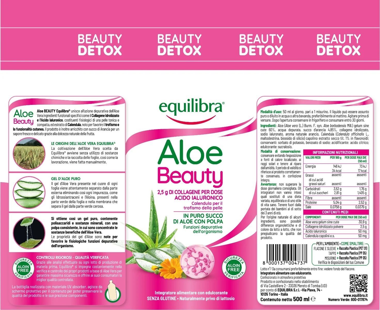 EQUILIBRA Equilibra Aloe Vera Beauty 500 ml Gluteenivaba