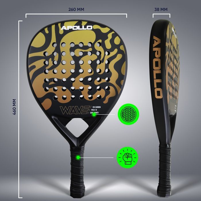 Apollo 12K Wave Raquette de Padel Orange – Raquette de padel en carbone pour femmes et hommes, débutants et joueurs confirmés