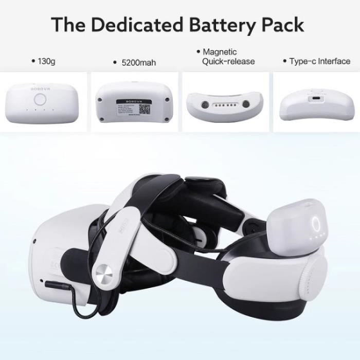 Bobovr Faixa de Cabeça Ajustável com Bateria Substituível de 5200 mAh para Oculus Quest 2 VR