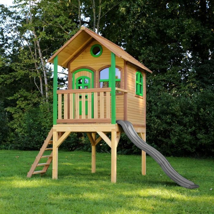 Casita de juegos infantil AXI Laura con tobogán - Gris - Madera maciza - Para uso exterior