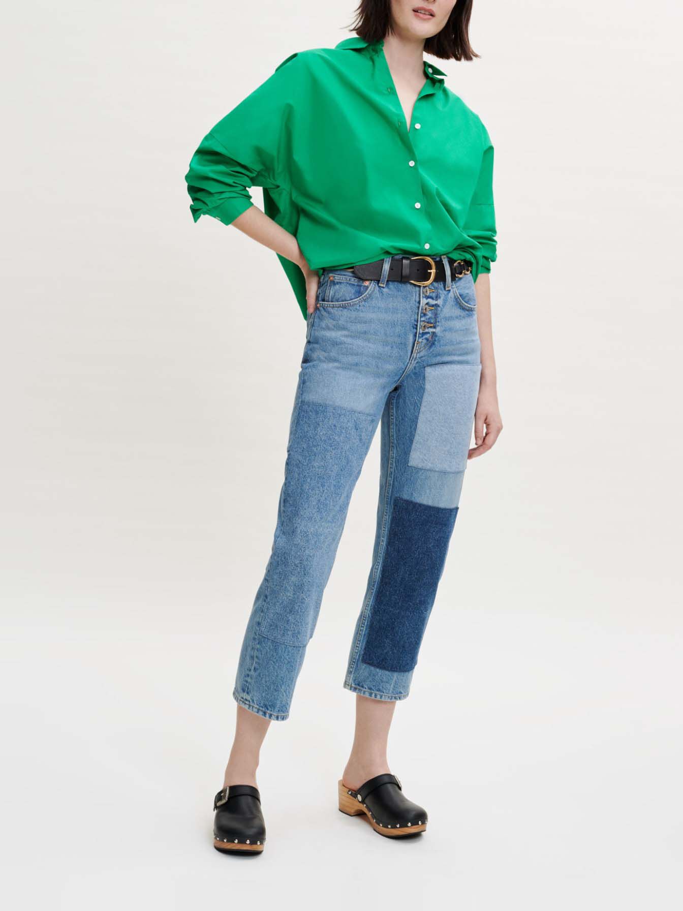 Oversized poplin overhemd in diverse kleuren - Vert