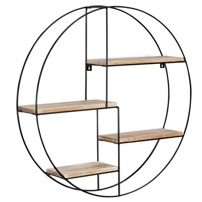 IDMARKET LILY Ronde wandplank, 4 lagen, hout en metaal, industrieel design
