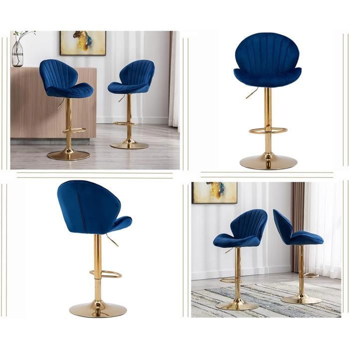 Wahson Bar Stool Set of 2 Adjustable Bar Stools, High Bar Chairs with Metal Legs for Kitchen and Countertop, Velvet, Blue
