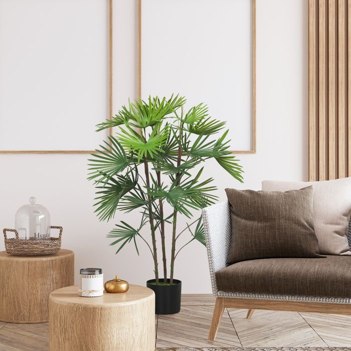 Planta artificial de interior - HOMCOM - maceta de plástico y flocado, 24 hojas de PE - 90 cm - verde