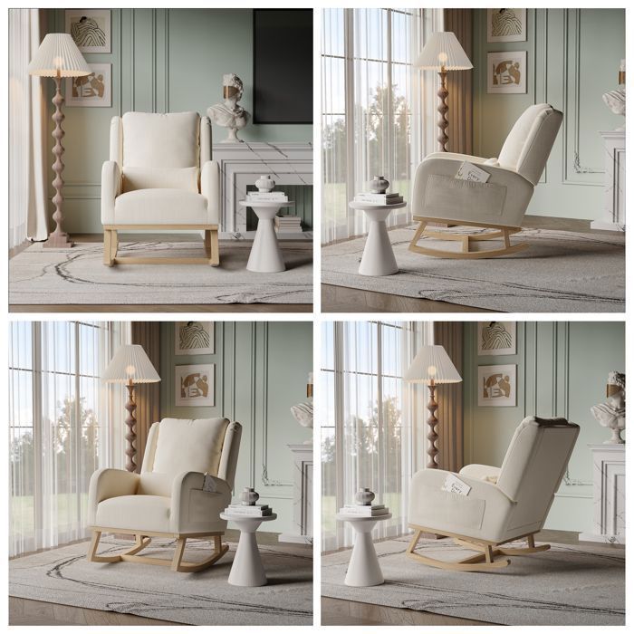 Fauteuil à bascule - SOMUBI - Rocking Chair - Beige - Poches latérales - Confortable