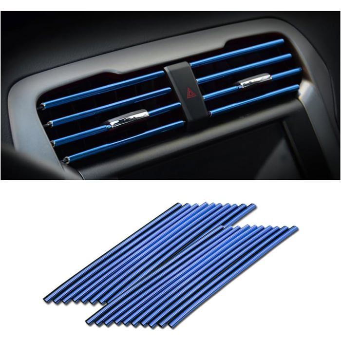 Juego de 20 tiras decorativas para el aire acondicionado del coche, accesorios plegables para el interior del coche (azul)