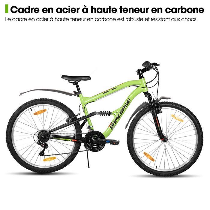 VTT HILAND BAMCBASE - 26 Pouces Double Suspension-Vélo Tout Terrain 18 Vitesses avec Freins sur Jante Avant et Arrière,Unisexe, Vert