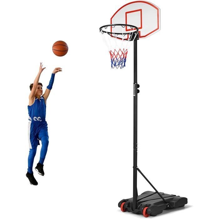 Aro de baloncesto portátil GYMAX de 178-208 cm, sistema móvil con ruedas, soporte para baloncesto para uso en interiores y exteriores.