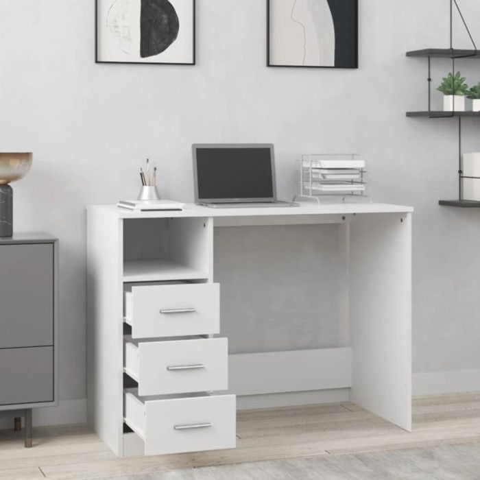 vidaXL Bureau avec tiroirs Blanc 102x50x76 cm Bois d'ingénierie 823032