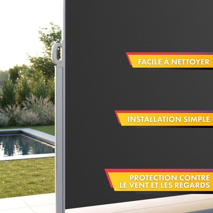 Store latéral extérieur 280 g/m² brise vue pour terrasse, structure aluminium, Anthracite 200 x 400 cm