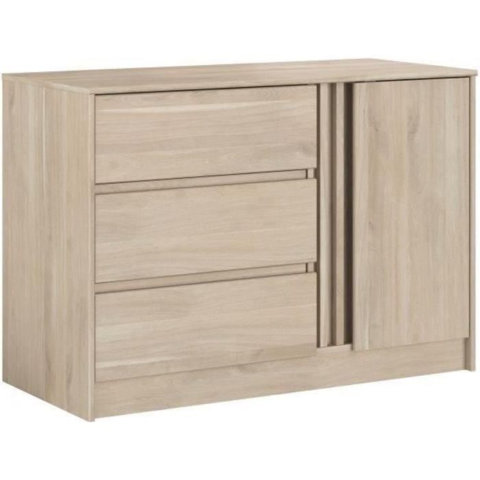 Cómoda ESCALE - 3 cajones - 1 puerta - Acabado en roble - Ancho 109,8 x Alto 76,8 x Profundidad 50 cm