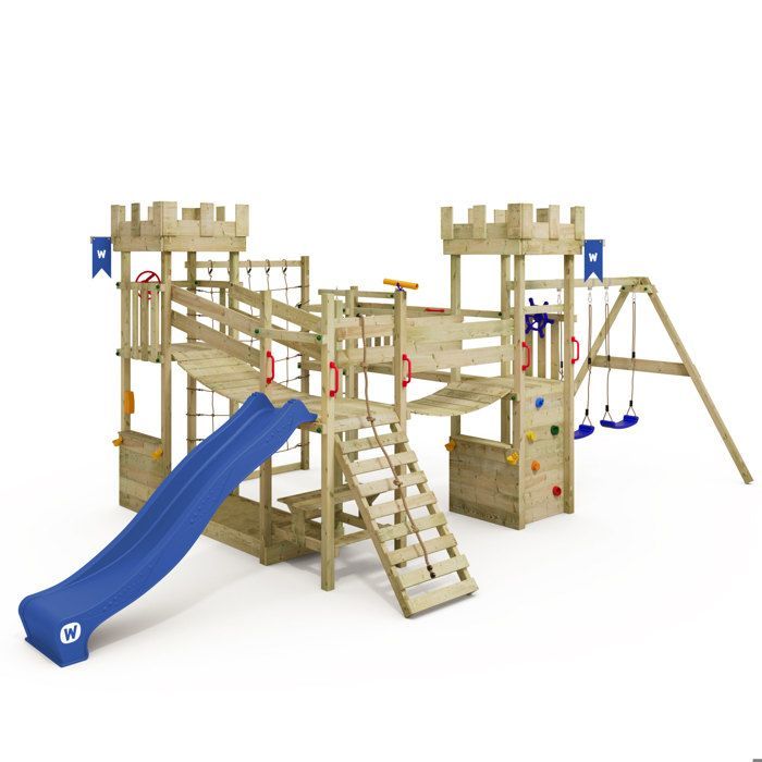 WICKEY Smart Arch Castle Spielbereich mit 220 cm langer blauer Rutsche, Schaukeln und Hängebrücken – 10 Jahre Garantie*