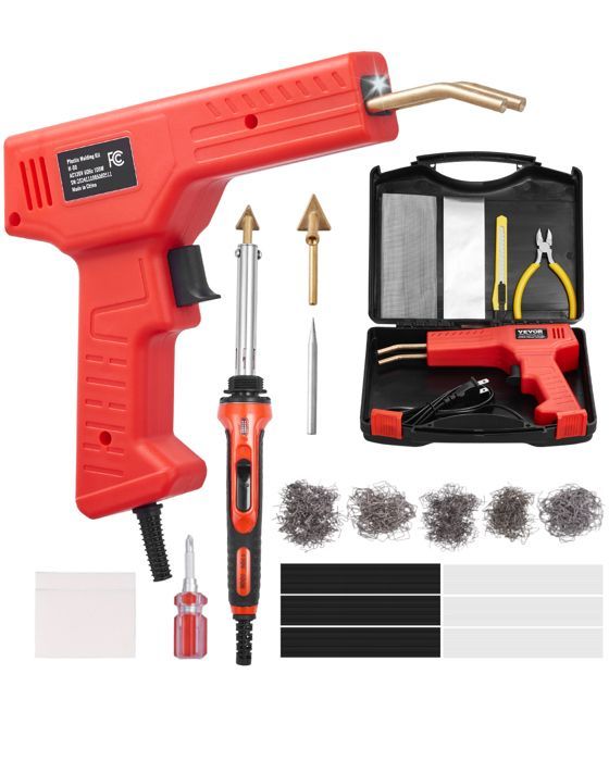 VEVOR 100W Plastic Welding Kit - Plastic Welding Iron, 1000 Staples and 60 Welding Rods - Professional Repair
