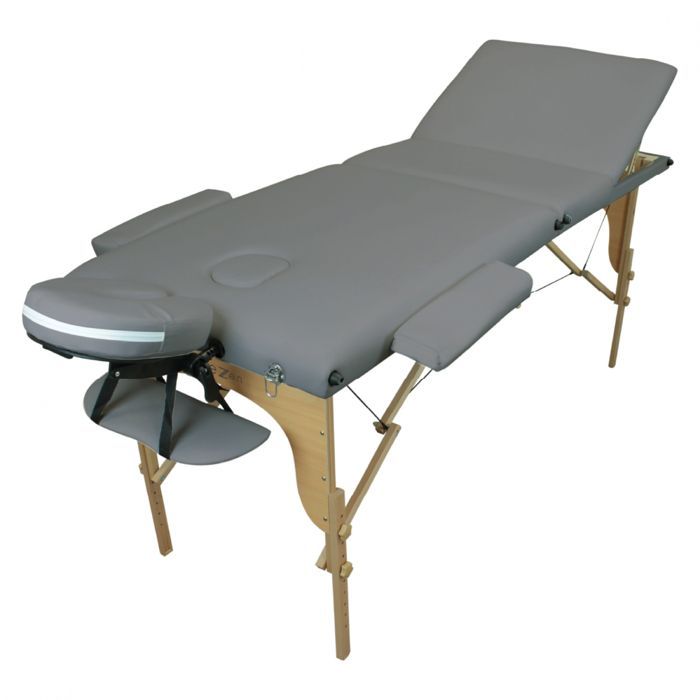 Folding 3-section wooden massage table with Reiki panel + Accessories and carrying case - Grey - Vivezen