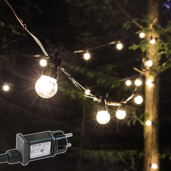 Rosnek IP65 LED Outdoor String Lights, 20 G50 Bulbs, 13m, Transparent String Lights for Parties, Weddings, and Gardens