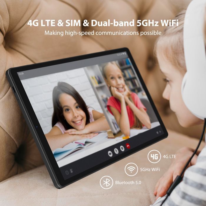 POWMUS 10,1 inch touchscreen tablet, Android 14, 36 GB + 128 GB, 1920*1200, octa-core, 4G LTE/5 GHz wifi, 8000 mAh batterij, inclusief toetsenbord en muis, zwart