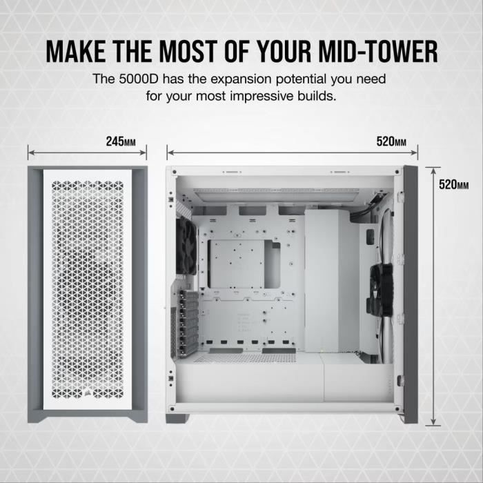 Boîtier PC - CORSAIR - CC-9011211-WW - ATX 5000D AIRFLOW - Moyen-tour en verre trempé - Blanc