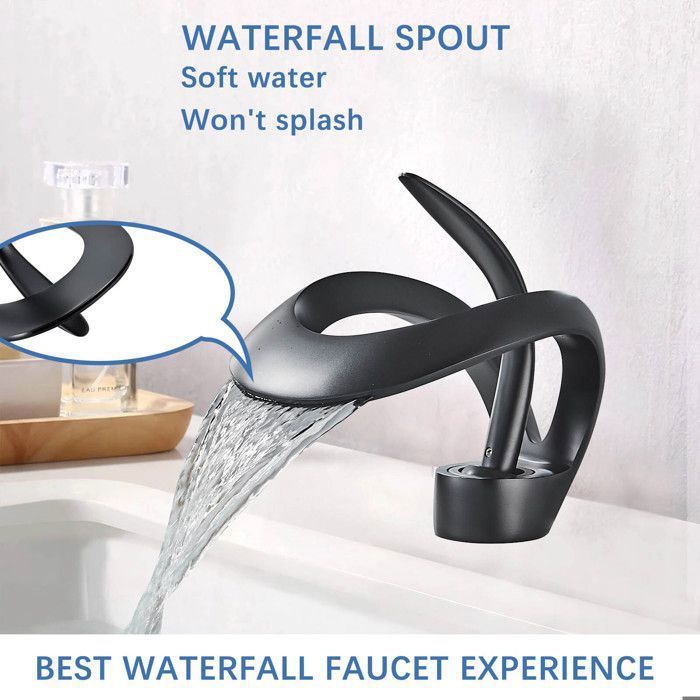 JULLYBATHEVY Badkamerkraan, Moderne Design Mengkraan voor Wastafel en Spoelbak - Mechanisch - Zwart - Waterval