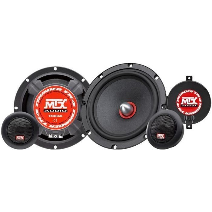 Kit de altavoces para coche MTX TX465S de 2 vías, 16,5 cm, 80 W RMS, 4 tweeters de neodimio, conos de pulpa de celulosa de 25 mm.