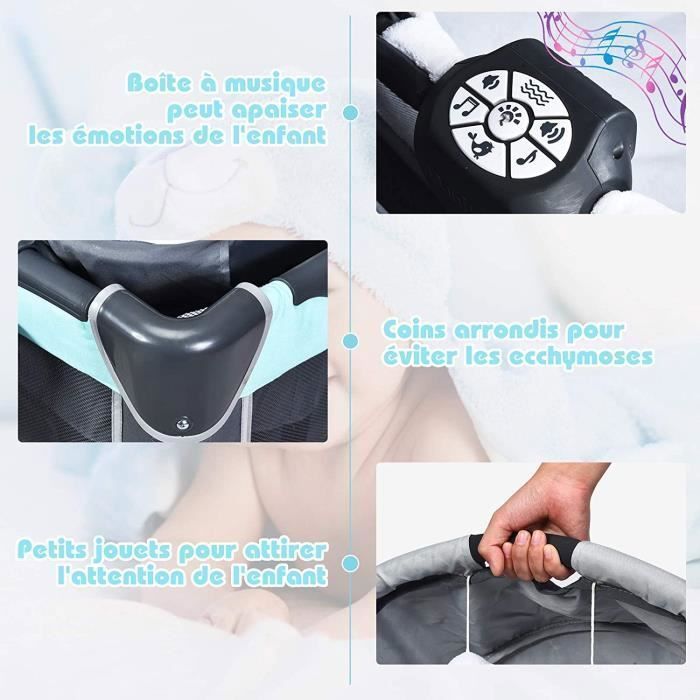 Lit Parapluie Bébé 0-36Mois Pliable - GOPLUS - Charge 15KG - 2 Roues Verrouillables - Matelas/Panier/Table à Langer/Musique/Sac