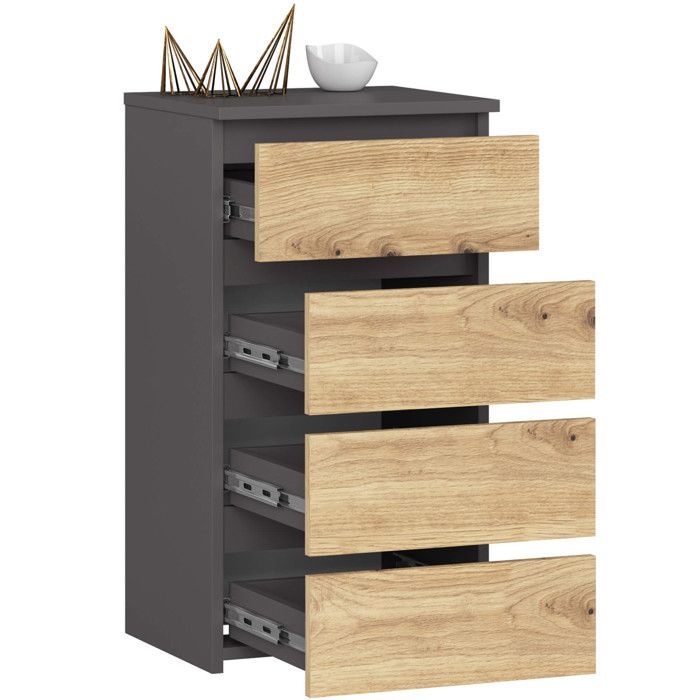 Commode AKORD CL4 Gris Graphite 40 cm 4 tiroirs façade Chêne Artisan 40x35x74 cm