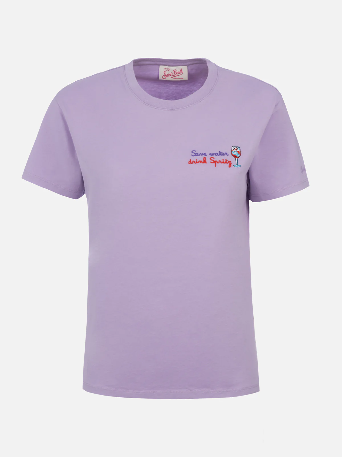T-shirt da donna girocollo Emilie in jersey di cotone con ricamo Save