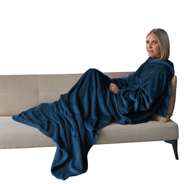 Coperta in pile integrale con maniche e tasca - Adulto 210 x 140 cm - Blu - Vivezen