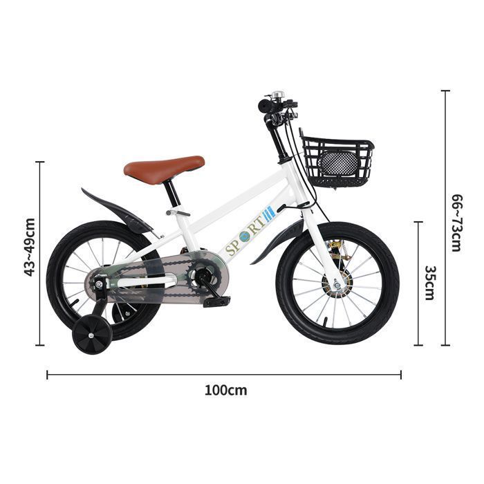 MIPAN.Vélo pour enfants-Vélo Garçon / Fille -Vélo enfant 14 -Avce Roues auxiliaires-Pour 2-5ans-Pour parcs, Extérieurs-Blanc