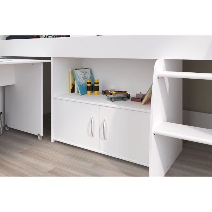 Cama infantil combinada PARISOT ZOLA - Blanca - 90x200 cm - Base de láminas incluida