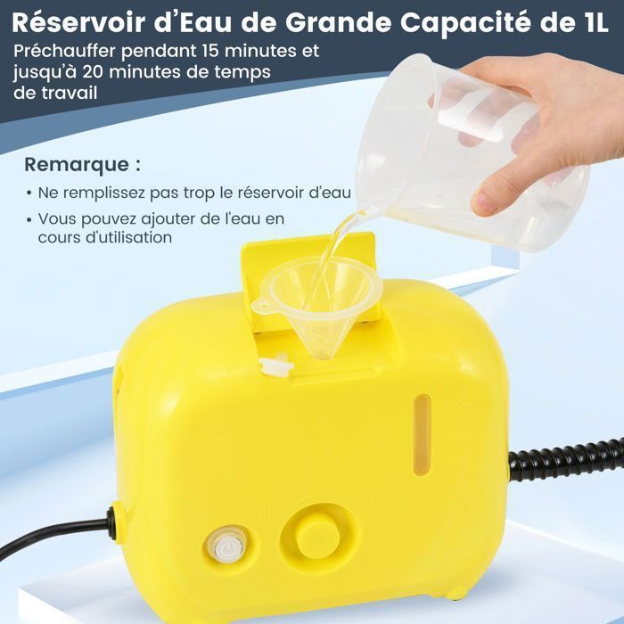Nettoyeur Vapeur Punaises de Lit 1600W COSTWAY-180℃-3 Bars-Réservoir 1L-Préchauffage en 15s-Intensité Réglable-12 Accessoires-Jaune