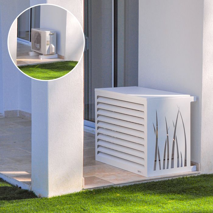 DECOAIRCO - Cubierta metálica para unidad exterior de aire acondicionado - Cubierta para aire acondicionado, bomba de calor, protección de unidad exterior - Talla XS - Blanco