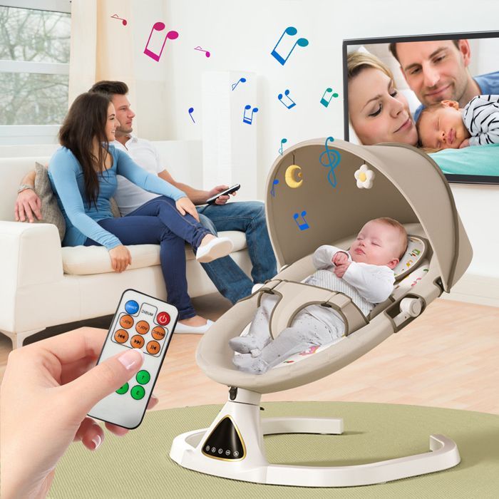 Baby Swing and Bouncer, 3-in-1 Electric Swing with Remote Control, Dining Table, 5 Swing Modes, Timer, and Bluetooth
