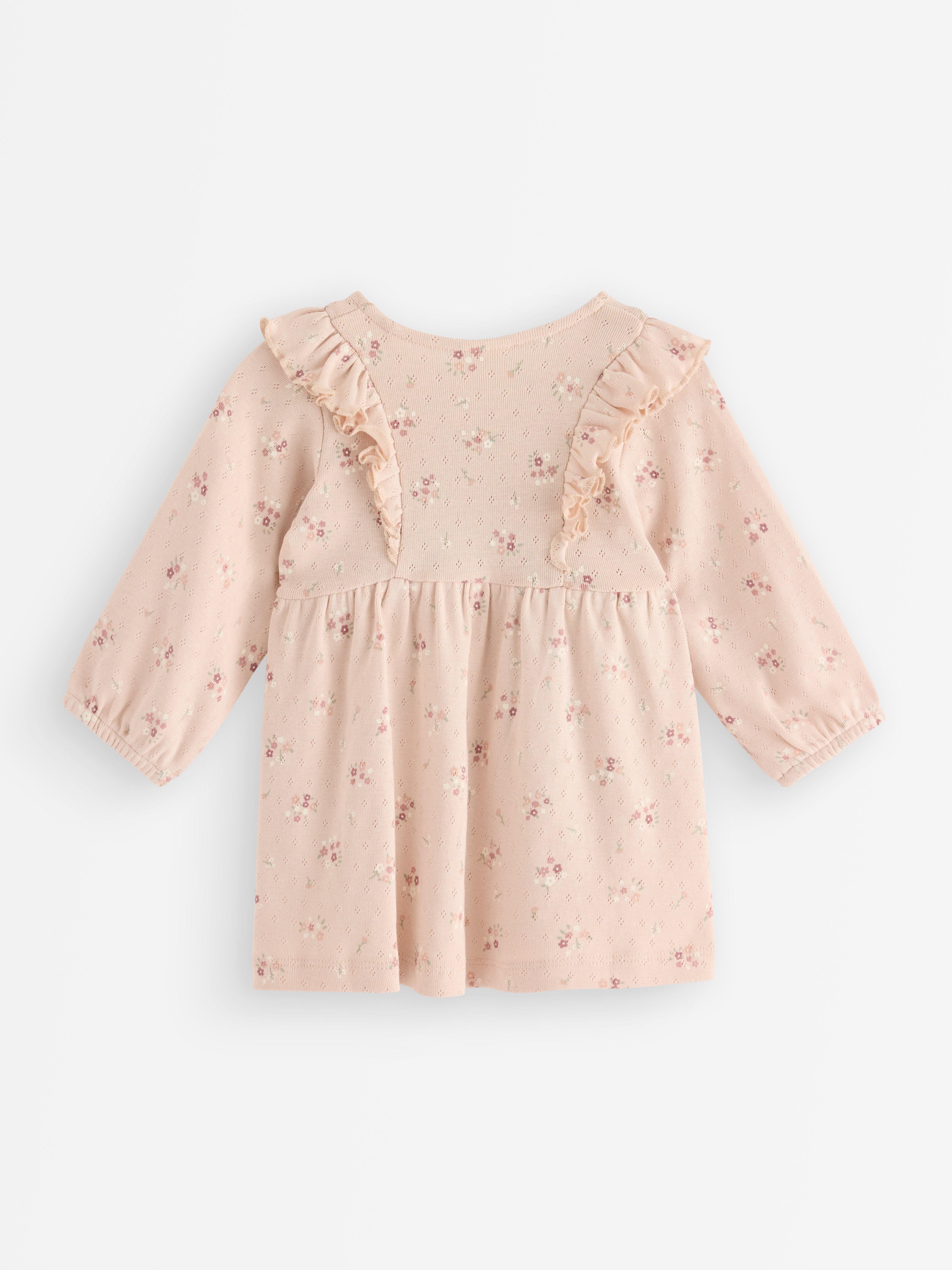 Vestido de malha canelada de mangas compridas rosa claro
