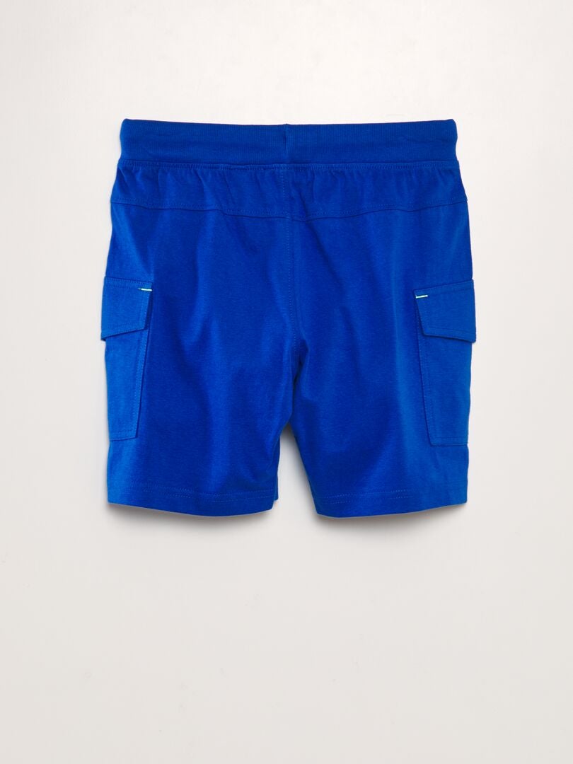 Pantalones cortos de algodón con múltiples bolsillos - azul