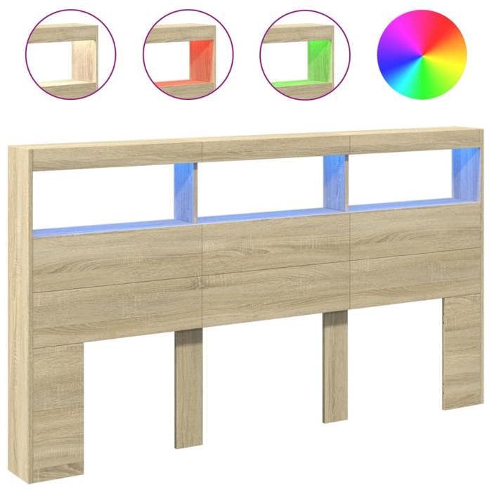 vidaXL Armoire Tête de Lit avec LED, Tête de Lit avec Compartiment, Meuble de Rangement Chambre à Coucher, Accessoire de 839212