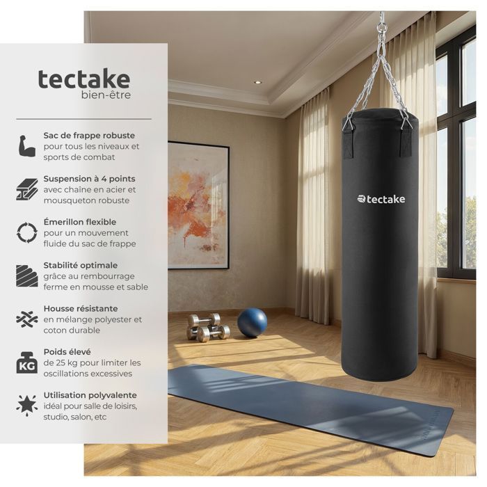SACO DE BOXEO - TECTAKE - Saco de boxeo de 105 cm - 25 kg - Negro
