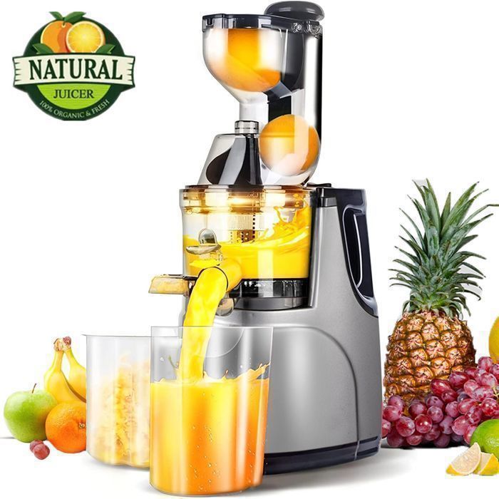 Fruit and Vegetable Juicer - Wide Mouth 80mm BPA Free - 96.5% Juice Yield - Grey