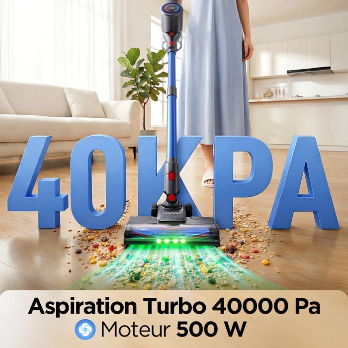 Aspiradora de mano inalámbrica Verslife Z8, 40 kPa/45 min/500 W/6 en 1, pantalla LED, para pelo de mascotas, suelos duros y alfombras.