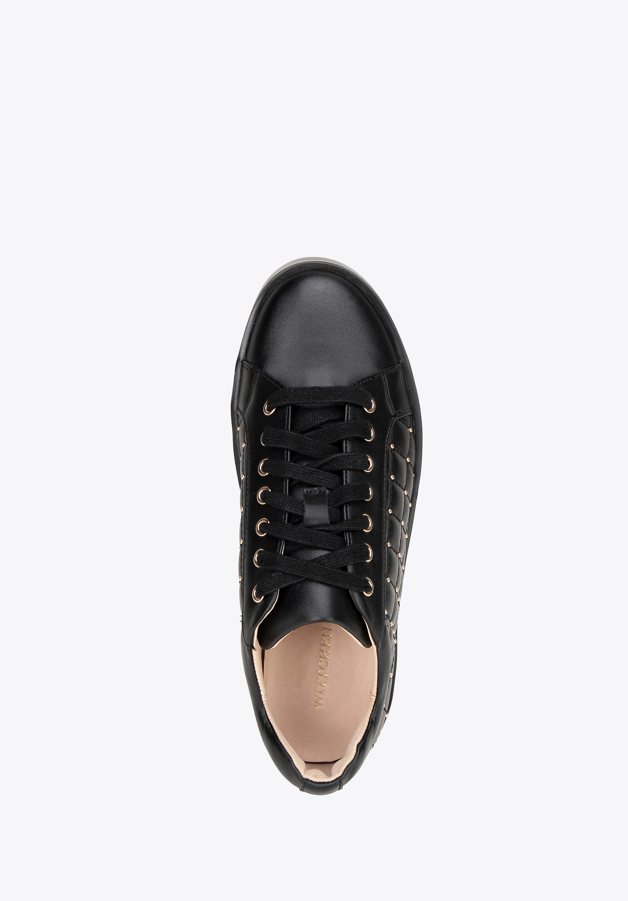 Damskie sneakersy skórzane z pikowaną cholewką czarne