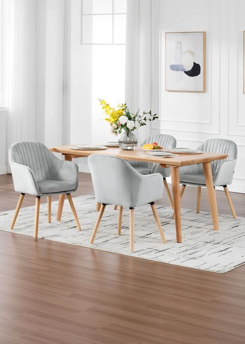 Sillas de comedor - WOLTU - Gris claro - Juego de 6 - Reposabrazos - Patas de madera maciza