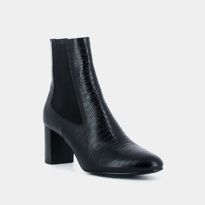 Bottines à talon  en cuir reptile noir