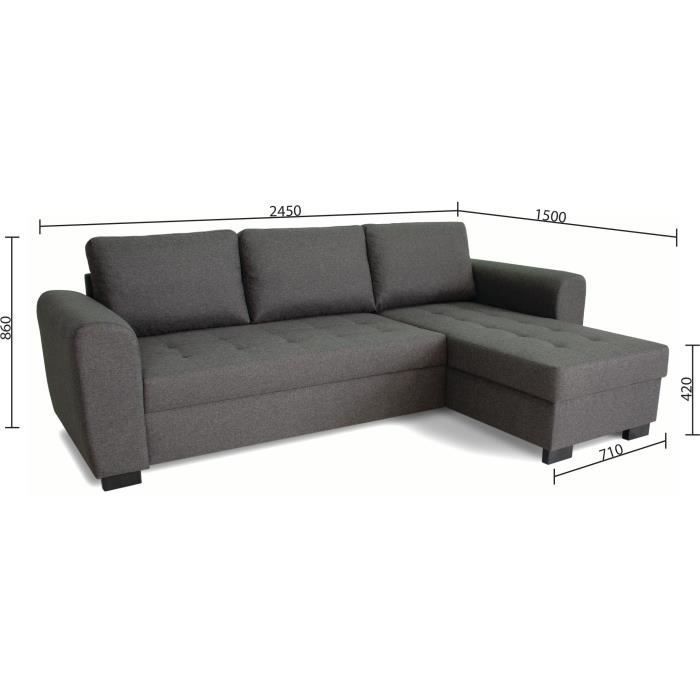 Canapé d'angle fixe réversible 4 places - Tissu Anthracite - L245 x P150 x H86 cm - HAMILTON - Fabriqué en Ukraine
