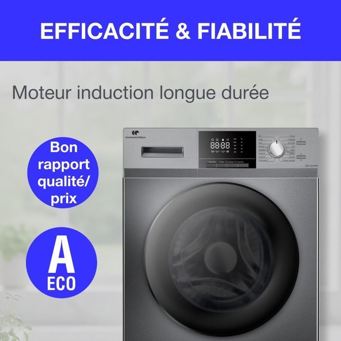 Lavatrice a oblò - CONTINENTAL EDISON - CELL12140ISP - 12 kg - Induzione - 60 cm - 1400 giri/min - Argento
