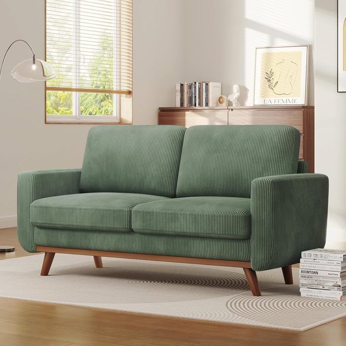 Sofá de pana de 2 plazas, 172 cm, fijo, estilo escandinavo moderno para salón, apartamento, espacio pequeño, 172x76x88cm, verde