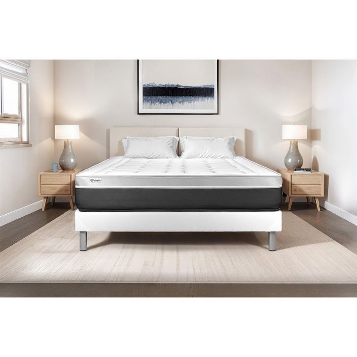 Conjunto de colchón y base de cama de 140x200 cm - Vital Soft Blanco