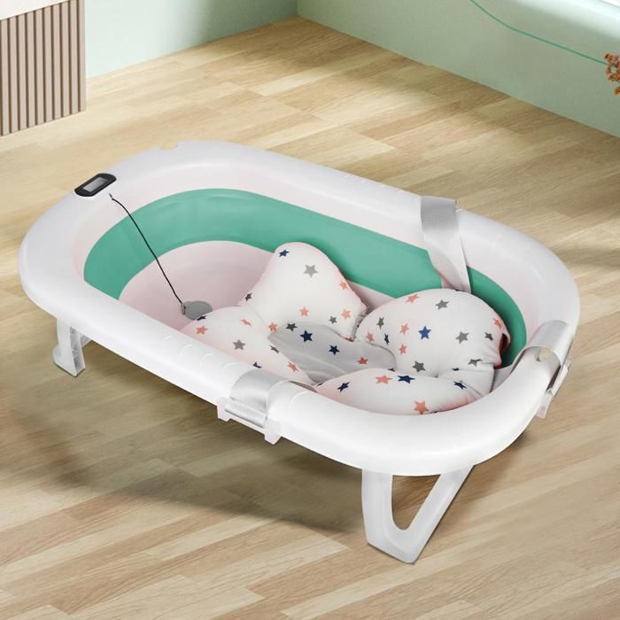 Baignoire pliable bébé avec un oreiller de bain-MENGDA-Avec thermomètre à eau, prise pommeau de douche-Antidérapant76×45×18cm