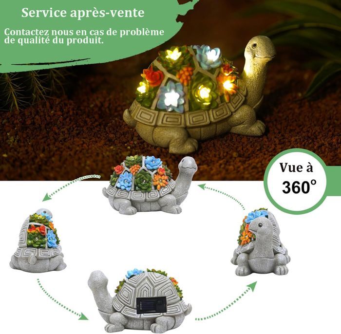 Estatua de tortuga de resina para jardín exterior - con plantas suculentas, funciona con energía solar - Estatua de jardín para exteriores, decoración de jardín, idea de regalo para mamá