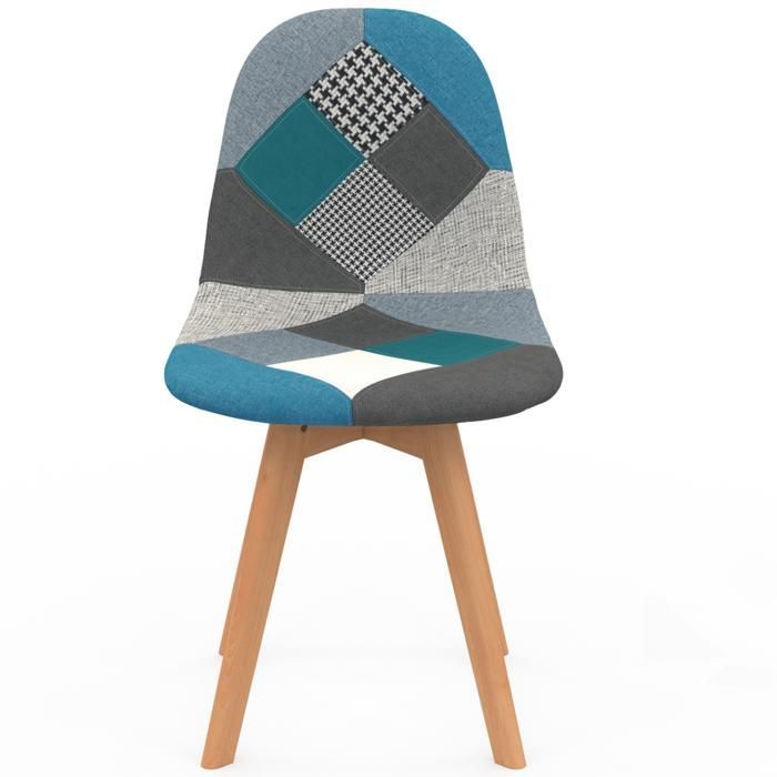 IDMARKET Lot de 2 chaises de salle à manger SARA scandinaves motifs patchworks bleus