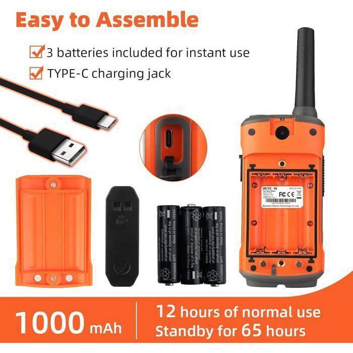 Walkie Talkie Retevis RT45P, resistente al agua IP67, PMR446, 16 canales, VOX, linterna LED, alarma SOS, CTCSS/DCS, para actividades al aire libre.