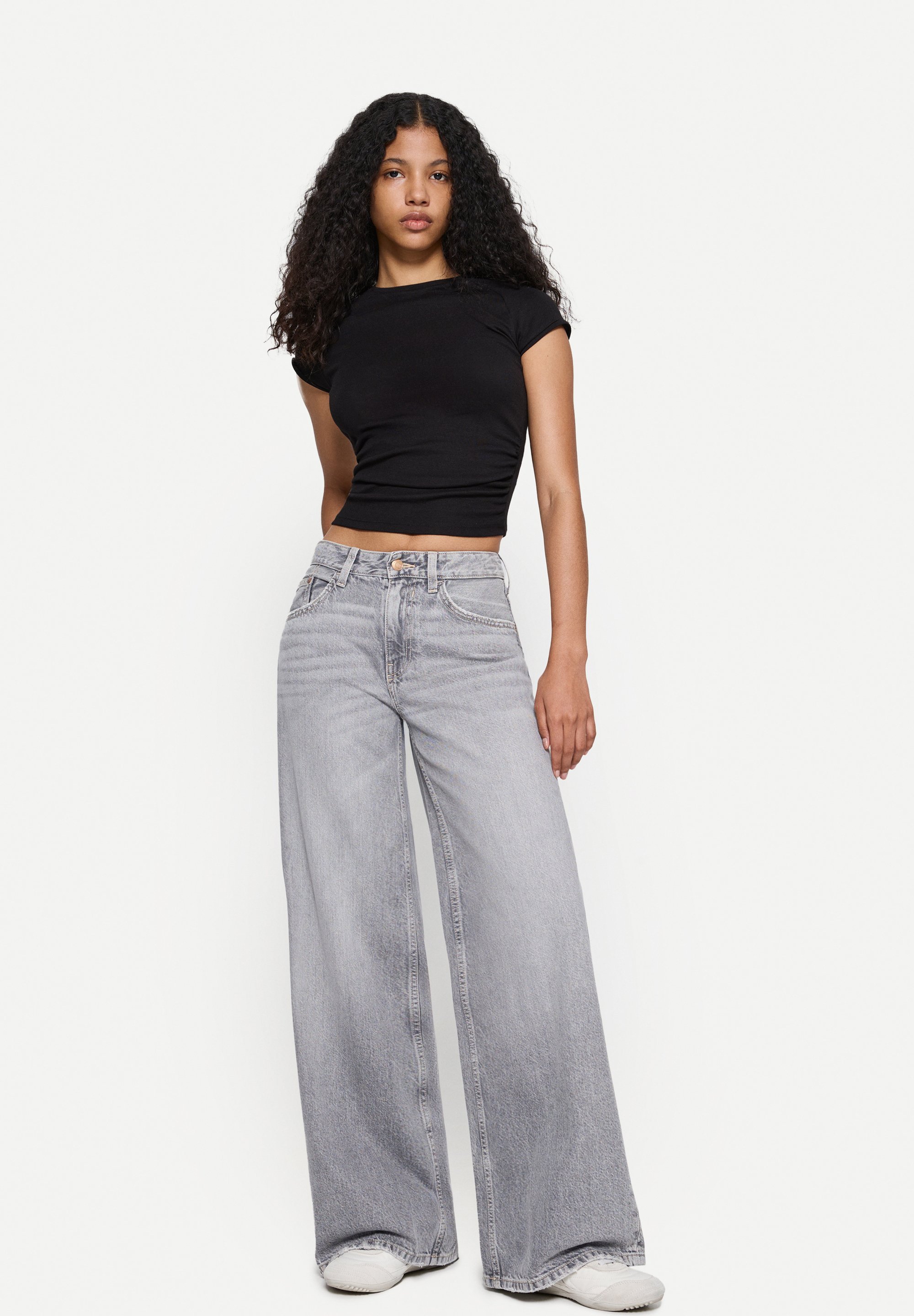 Bershka WIDE-LEG - Wijde pijpen - grijs